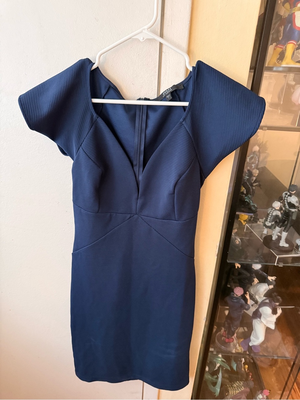 Guess Navy Ribbed V-Neck Mini Dress